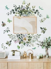 1 Set Floral Butterfly & Dragonfly Home Decor Wall Stickers,Stickers,Wall Decal, Vinyl Decal For Home Decorations,Spring Decoration Items Refresh Your Home,Rama Decoration Stickers