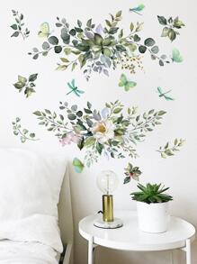 1 Set Floral Butterfly & Dragonfly Home Decor Wall Stickers,Stickers,Wall Decal, Vinyl Decal For Home Decorations,Spring Decoration Items Refresh Your Home,Rama Decoration Stickers
