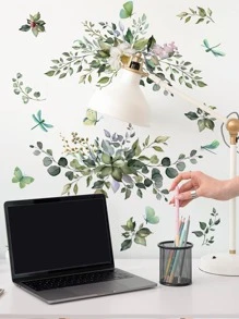 1 Set Floral Butterfly & Dragonfly Home Decor Wall Stickers,Stickers,Wall Decal, Vinyl Decal For Home Decorations,Spring Decoration Items Refresh Your Home,Rama Decoration Stickers