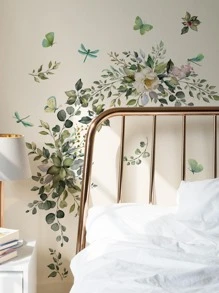 1 Set Floral Butterfly & Dragonfly Home Decor Wall Stickers,Stickers,Wall Decal, Vinyl Decal For Home Decorations,Spring Decoration Items Refresh Your Home,Rama Decoration Stickers