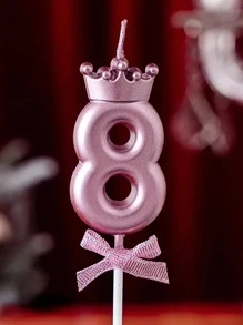 1 ngọn nến thiết kế vương miện & số - Hồng - Xem 5