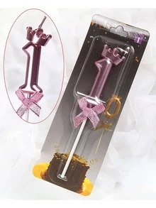 1 ngọn nến thiết kế vương miện & số - Hồng - Xem 2