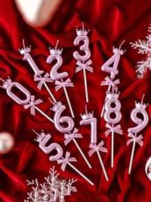 1 ngọn nến thiết kế vương miện & số - Hồng - Xem 1