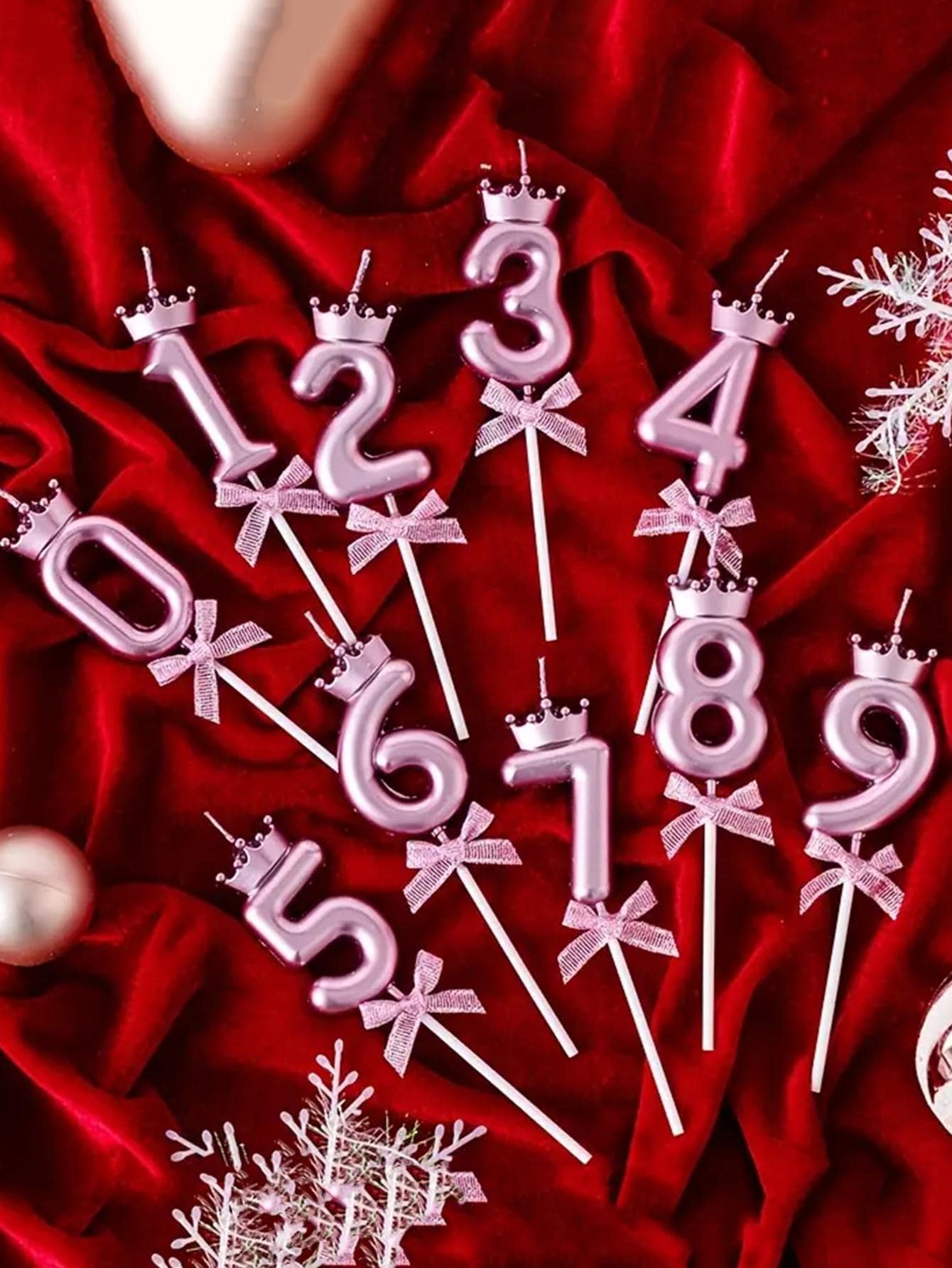 1 ngọn nến thiết kế vương miện & số - Hồng - Xem 1