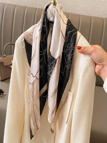 女士花卉圖案時尚頭巾，日常裝飾優雅頭巾，髮箍，頭帶，打扮完美的佳品 - 米色 - 查看 2