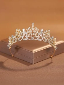 一款優雅時尚的銀色鍊金合金婚禮皇冠，適合女性婚禮派對配飾，皇家頭飾 - 金色 - 查看 1