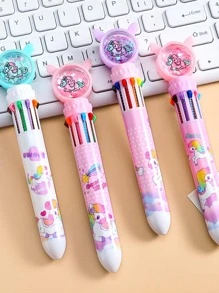 1入組隨機可愛獨角獸彩色十色圓珠筆卡通彩色圓珠筆0.5mm筆芯