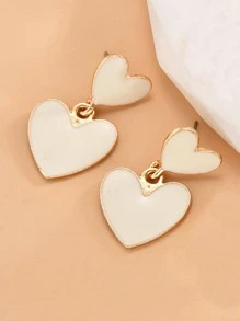 心形耳墜 - 白色 - 查看 3