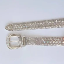 女士水鑽裝飾魅力四射皮帶適合派對 - 銀色 - 查看 2