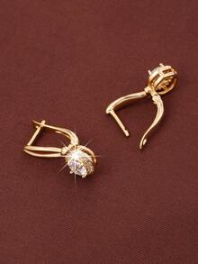 方晶鋯石裝飾耳釘 - 金色 - 查看 4
