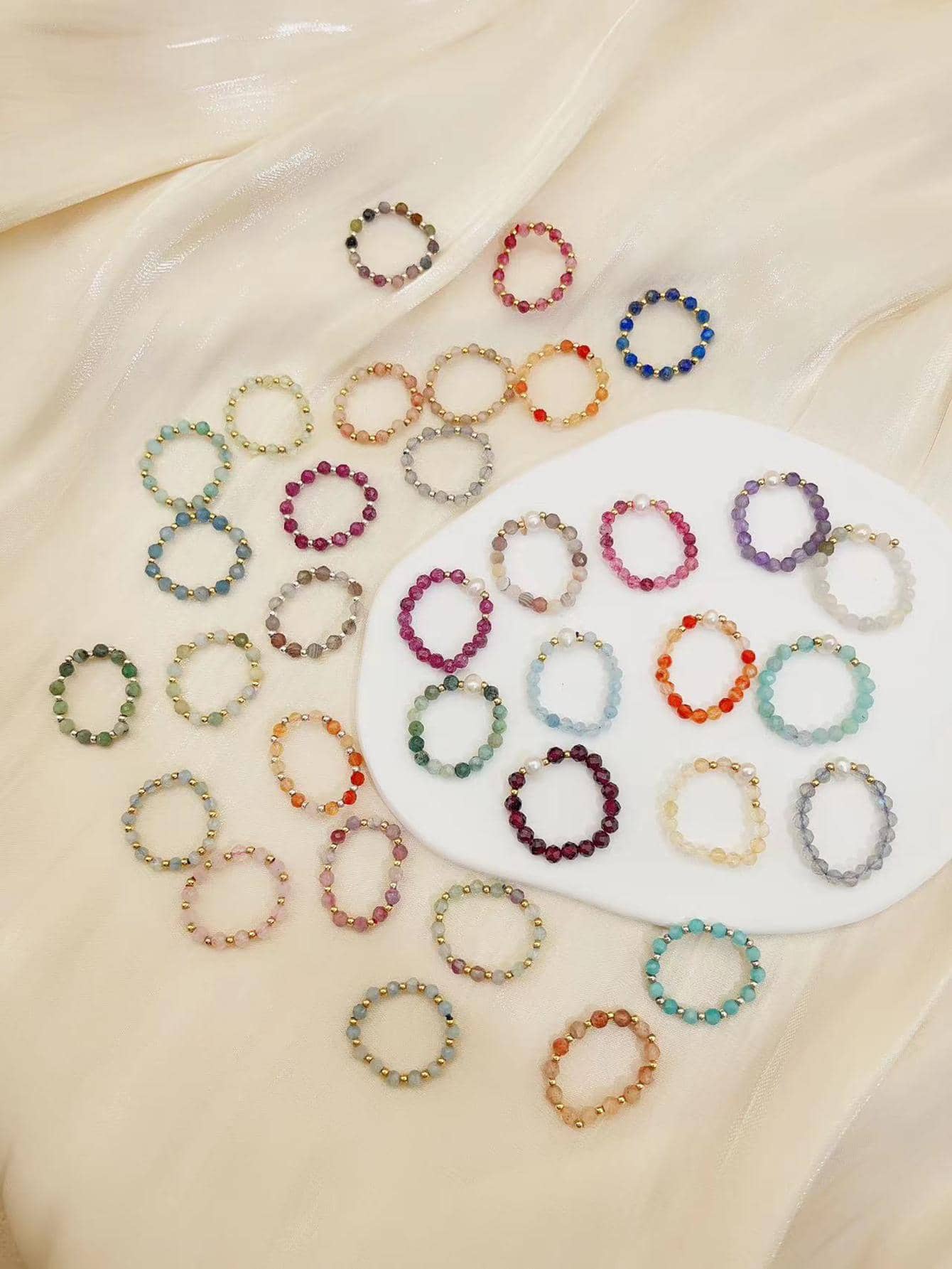 2入組隨機假珍珠裝飾珠串戒指 - 彩色 - 查看 1