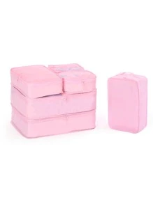 6入組/套旅行包裝立方體,簡約風格牛津布衣服內衣分離收納袋收納,適用於手提箱包裝 - 粉色 - 查看 1