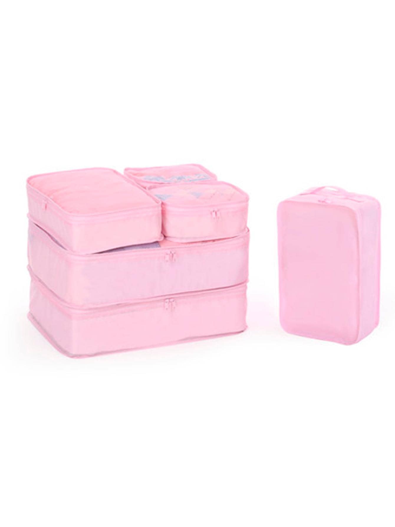 6入組/套旅行包裝立方體,簡約風格牛津布衣服內衣分離收納袋收納,適用於手提箱包裝 - 粉色 - 查看 1
