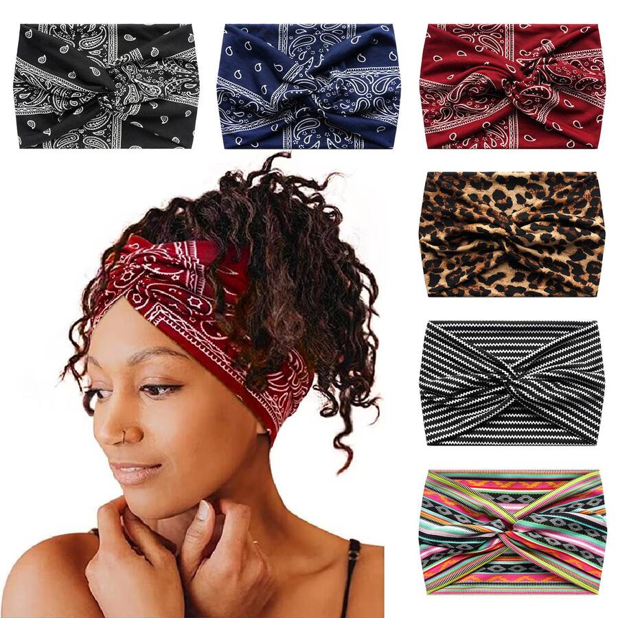 1pc Paisley Print Hair Band Boho - Black - View 1