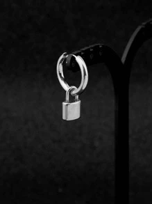 1pc Men Lock Drop Earring, For Jewelry Gift And Party - Silver - View 4