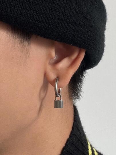 1pc Men Lock Drop Earring, For Jewelry Gift And Party