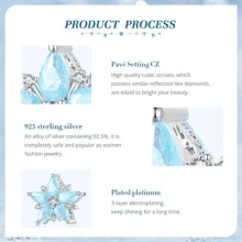 WOSTU 1入組925純銀天藍色雪花珠海藍寶石方晶鋯石雪花吊飾女士手鍊高級珠寶 - 銀色 - 查看 6