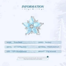 WOSTU 1入組925純銀天藍色雪花珠海藍寶石方晶鋯石雪花吊飾女士手鍊高級珠寶 - 銀色 - 查看 5