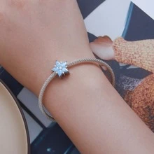 WOSTU 1入組925純銀天藍色雪花珠海藍寶石方晶鋯石雪花吊飾女士手鍊高級珠寶 - 銀色 - 查看 1