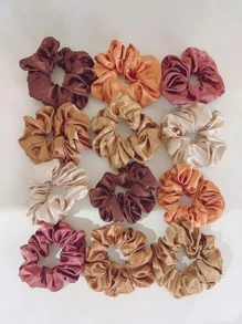 12入組女士素色休閒大腸髮圈適用於日常生活 - 彩色 - 查看 2