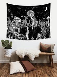 1pc Mushroom Pattern Tapestry, Creative Fabric Multi-Size Hanging Wall Blanket For Home Wall Decor, Flag For Room, Room Decor, Tapestry, Wall Art ,Room Stuffs, Flags For Room, Home Decor, Wall Tapestry - Black and White - View 5