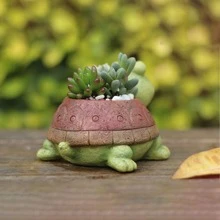 1 pieza Maceta de resina con forma de tortuga con agujero de drenaje, adecuada para suculentas, plantas, decoración para el jardín y el hogar - Multicolor - Ver 6