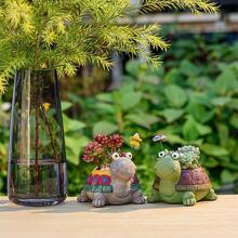 1 pieza Maceta de resina con forma de tortuga con agujero de drenaje, adecuada para suculentas, plantas, decoración para el jardín y el hogar - Multicolor - Ver 4