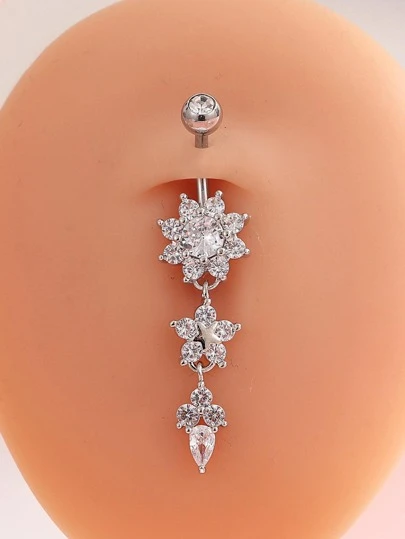 Cubic Zirconia Blomsterdekor Navel Belly Ring Alla hjärtans dag, mamma, mor, mors dag, present