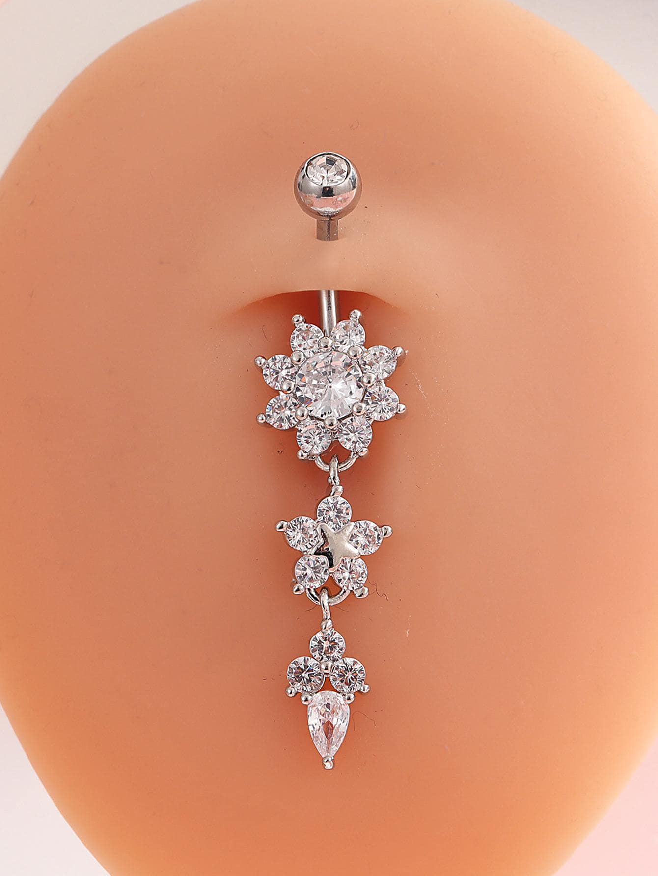 方晶锆石花朵装饰肚脐环 情人节、妈妈、母亲、母亲节、礼物