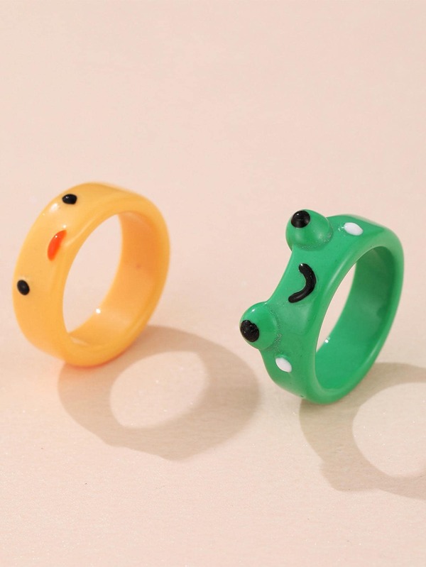 2قطع/طقم بتصميم الضفدع خاتم بلاستيك مجوهرات هدية
