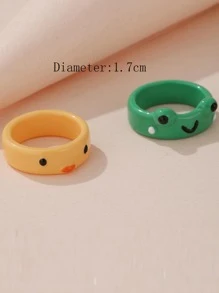 2Pcs/Set Frog Design Ring Plastic Jewelry Gift - Multicolor - View 3