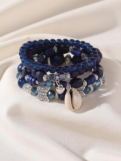 4pcs/Set Bohemian Glass Butterfly Decor Heart Charm Beaded Bracelet For Women For Daily Life