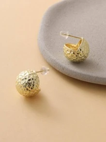 紋理質感金屬設計耳釘 - 金黃色 - 查看 3