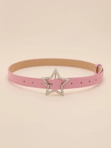 Party 1pc Women Solid Rhinestone Star Buckle Y2K Belt For Summer - Pink - View 3