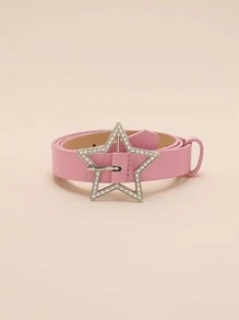 Party 1pc Women Solid Rhinestone Star Buckle Y2K Belt For Summer - Pink - View 2