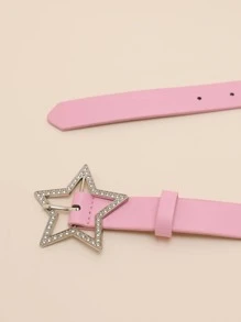 Party 1pc Women Solid Rhinestone Star Buckle Y2K Belt For Summer - Pink - View 4