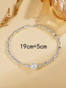 Vòng cổ mặt dây chuyền ngọc trai giả - Bạc - Xem 4