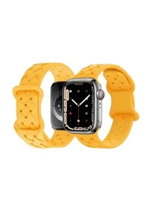 St.siabe 1 件替换硅胶编织运动表带，兼容 Apple Watch 38 毫米 40 毫米 41 毫米 45 毫米 44 毫米 42 毫米 49 毫米，柔软舒适透气腕带，兼容 Apple Watch Ultra Series 10/SE/9/8/7/6/5/4/3/2/1 配件 - 黃色 - 查看 2