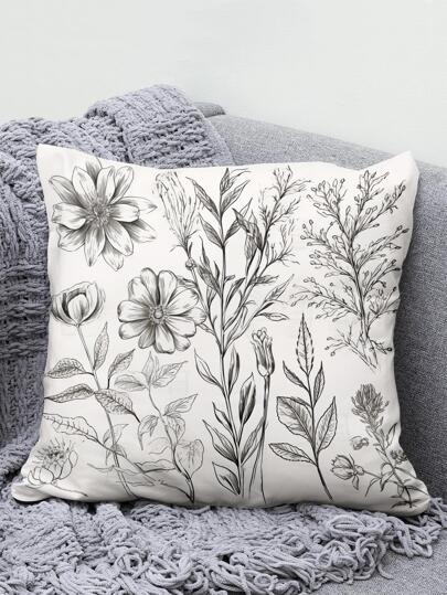 1入組花卉圖案靠墊套，復古絨布多尺寸家居裝飾抱枕套