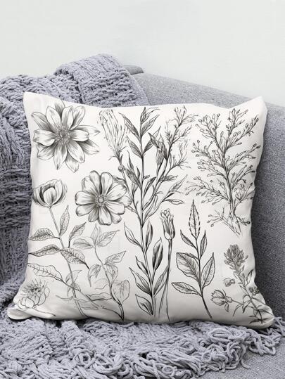 1入組花卉圖案靠墊套，復古絨布多尺寸家居裝飾抱枕套