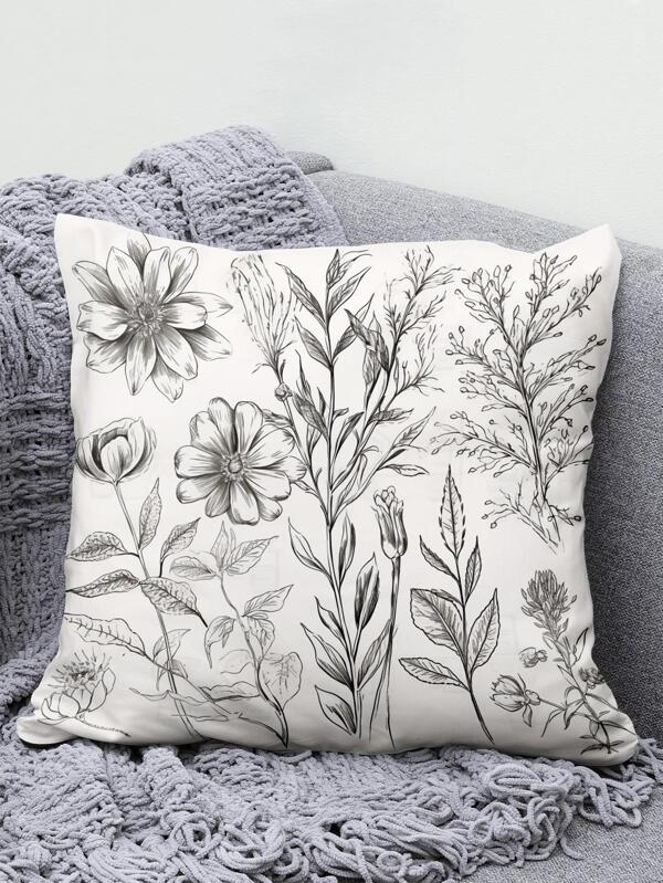 1入組花卉圖案靠墊套，復古絨布多尺寸家居裝飾抱枕套