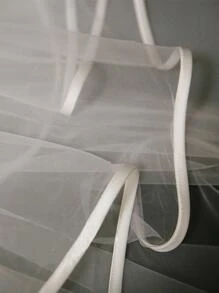 1 件装双层缎边经典简约新娘白色头纱带梳子优雅万圣节 - 白色 - 查看 3