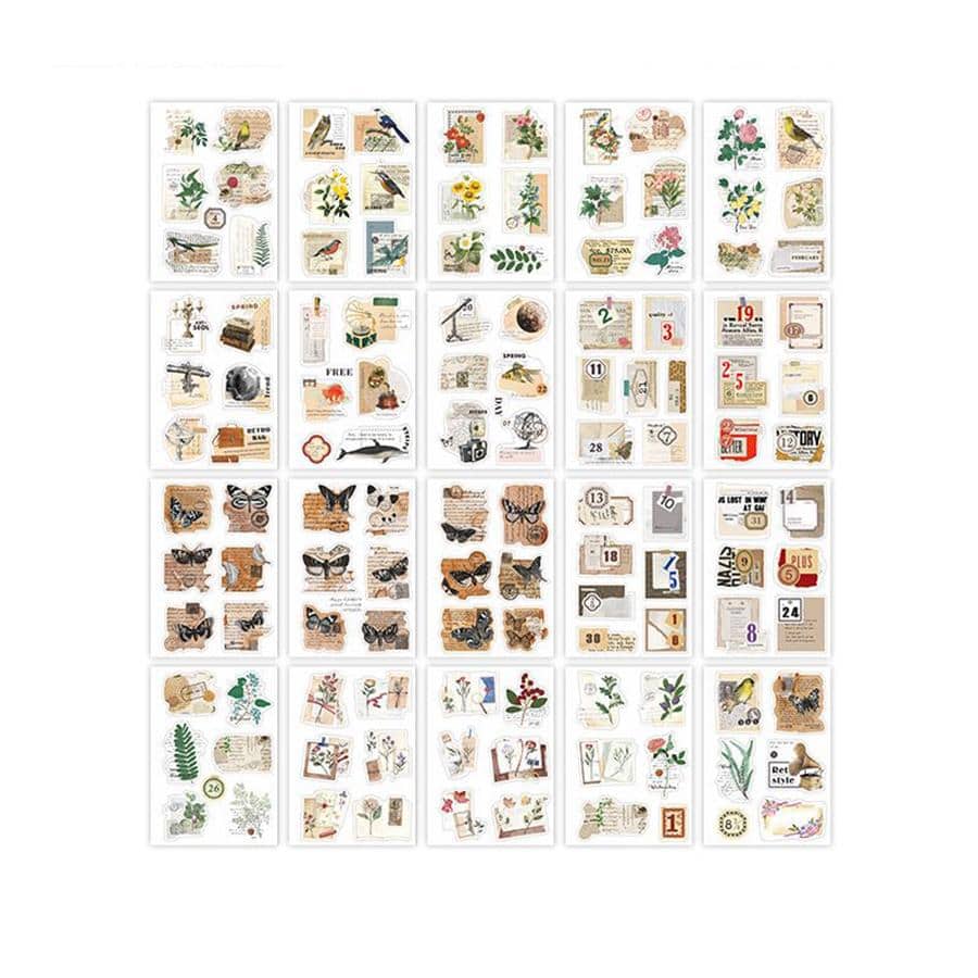 1包信封和植物圖案什錦貼紙，用於DIY工藝複古多用途裝飾貼紙，手賬裝飾 - 杏色 - 查看 1