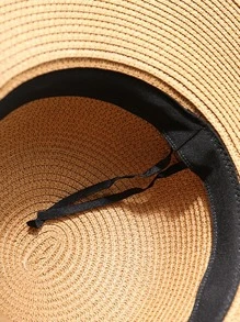 1入組女士素色蝴蝶結裝飾寬邊緣防曬草編帽適用於海灘 - 白色 - 查看 4