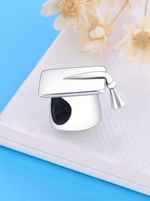 HuooNew 1入組創意純銀畢業帽子設計DIY珠子適合男士女士DIY首飾製作 - 銀色 - 查看 2