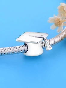 HuooNew 1入組創意純銀畢業帽子設計DIY珠子適合男士女士DIY首飾製作 - 銀色 - 查看 3