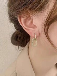 1 Pair Korean Dongdaemun Style Rhinestone Earrings, Fashionable Personalized Minimalist Party Earrings For Women - Gold - View 3