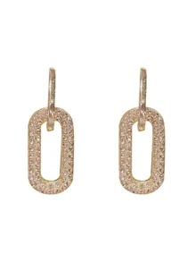 1 Pair Korean Dongdaemun Style Rhinestone Earrings, Fashionable Personalized Minimalist Party Earrings For Women - Gold - View 4