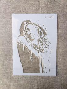 1pc White Plastic A4 Raincoat Girl Drawing Template - White - View 1