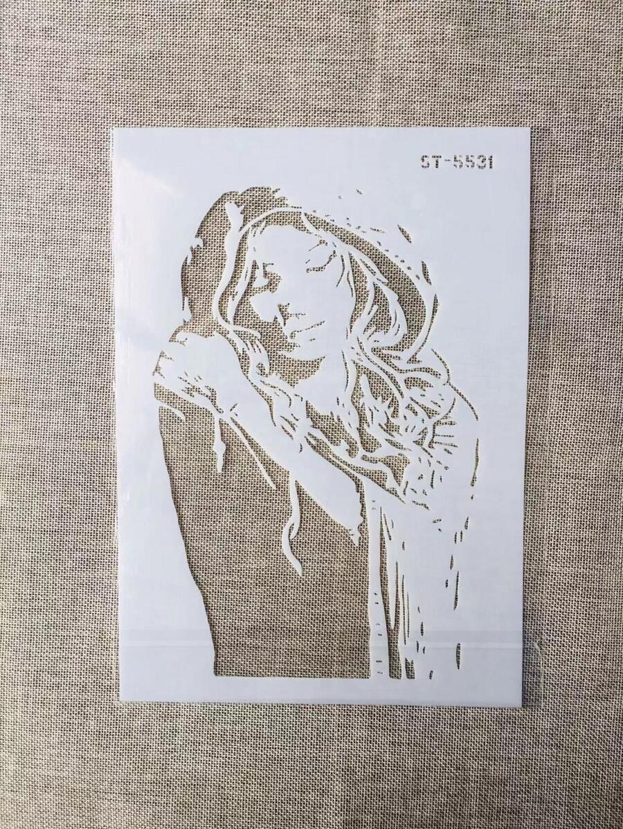 1pc White Plastic A4 Raincoat Girl Drawing Template - White - View 1